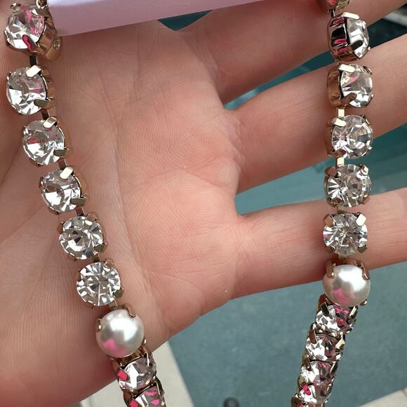 NWT JCrew Factory Crystal & Pearl Statement Necklace Gold Plated - Picture 7 of 11